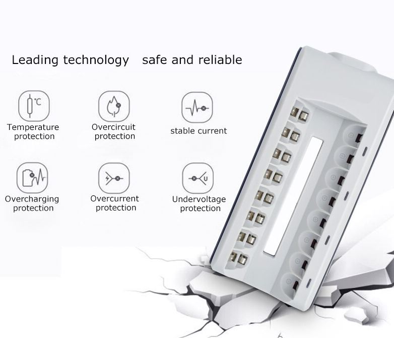 8 Slot Battery Charger For Ni-MH Ni-CD AA AAA Rechargeable Batteries