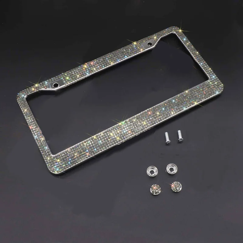 2PCS Bling License Plate Frame Glitter Crystal Sparkling Rhinestone