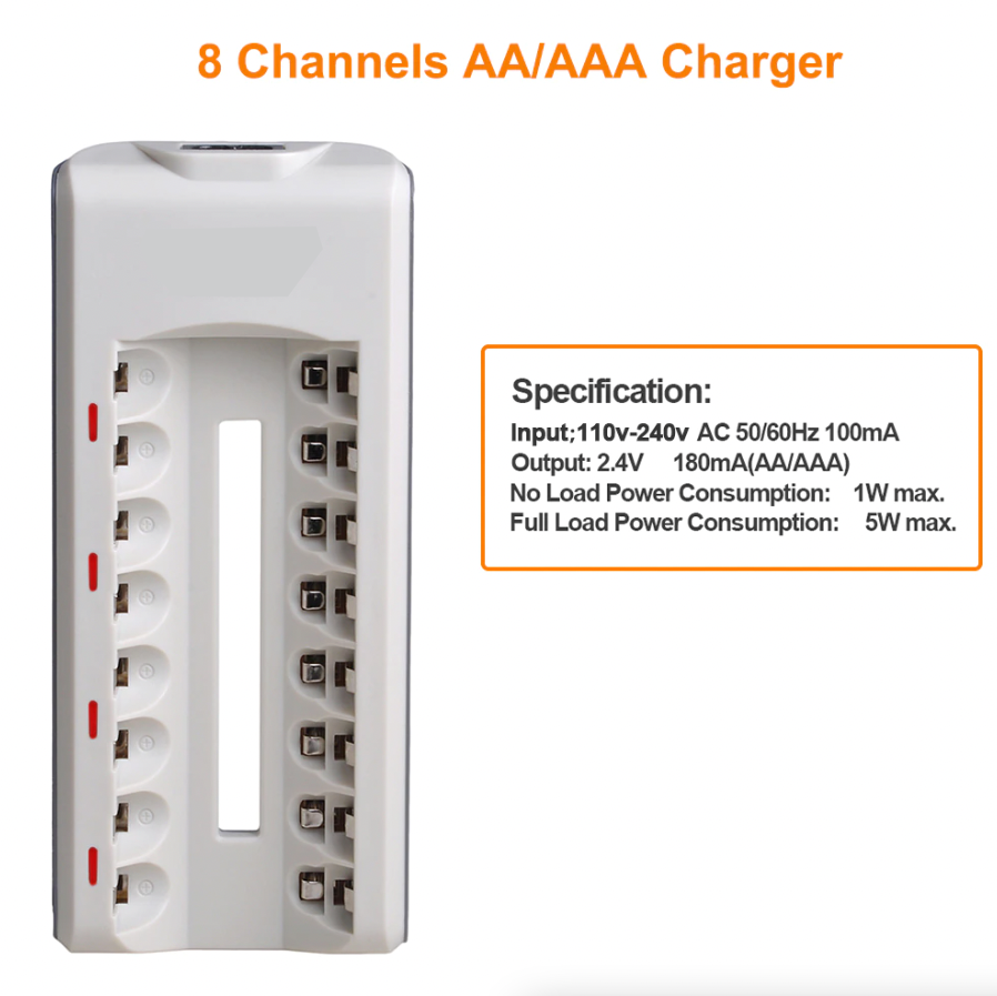 8 Slot Battery Charger For Ni-MH Ni-CD AA AAA Rechargeable Batteries
