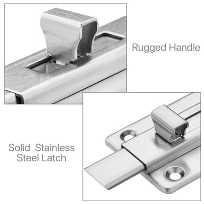 2Pcs Stainless Steel Latch Sliding Silver Doors Lock Keyless Door Bolt