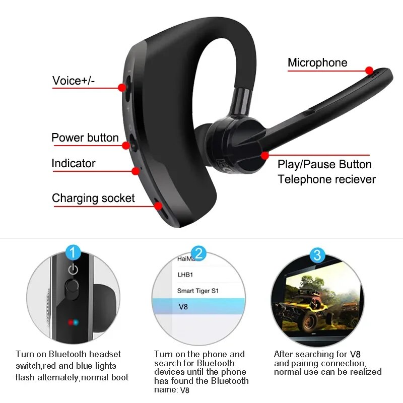 Bluetooth Earpiece Wireless Headset Noise Cancelling Headphones Driver