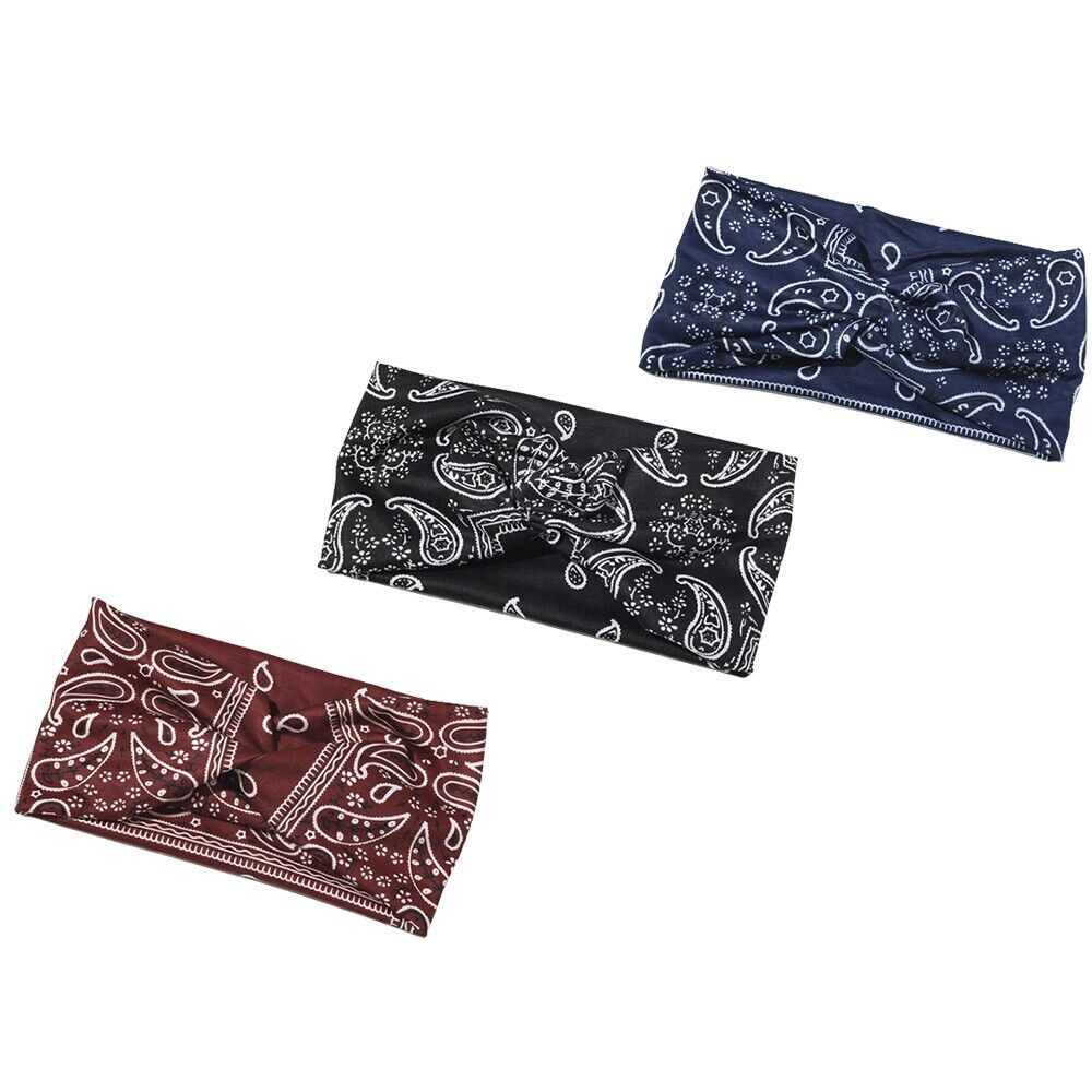 3PCS Boho Headbands Leopard Hair Bands Knotted Turban Wraps Stripe