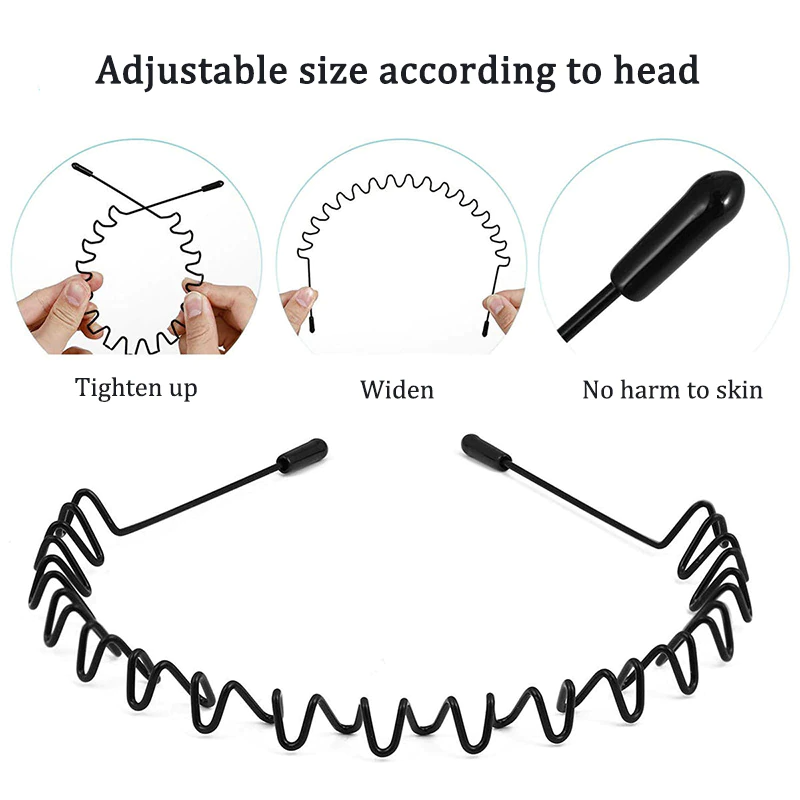 6Pcs Metal Hair Headband Wave Style Hoop Band Comb Sports Hairband Men
