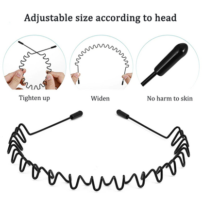 6Pcs Metal Hair Headband Wave Style Hoop Band Comb Sports Hairband Men