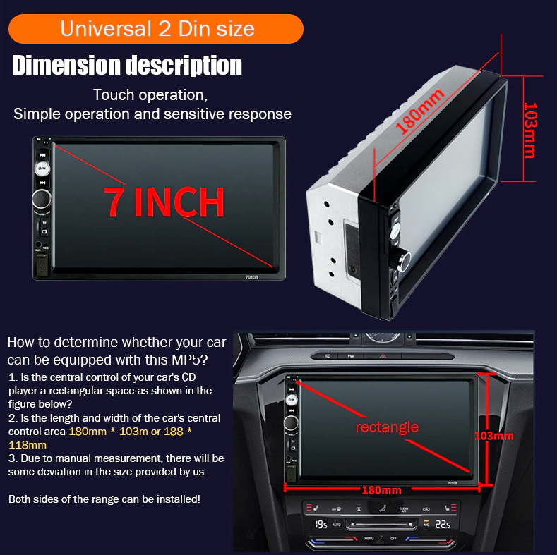 7" Double 2 DIN Car MP5 Player Bluetooth Touch Screen Stereo Radio
