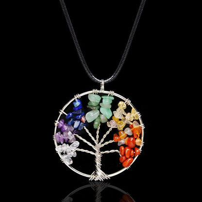 Tree of Life Pendant Necklace 7 Chakra Natural Gemstone Crystal Stones
