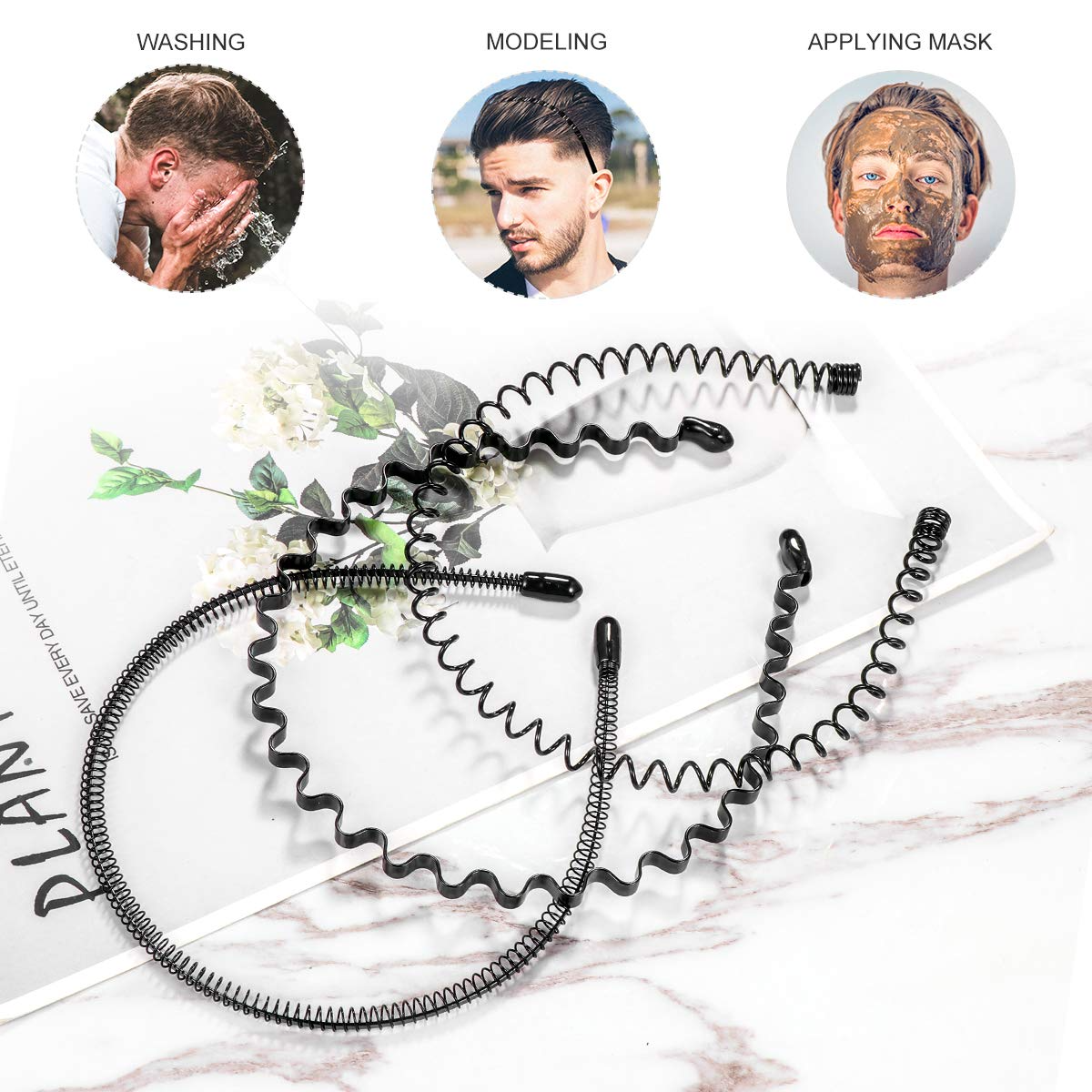 6Pcs Metal Hair Headband Wave Style Hoop Band Comb Sports Hairband Men