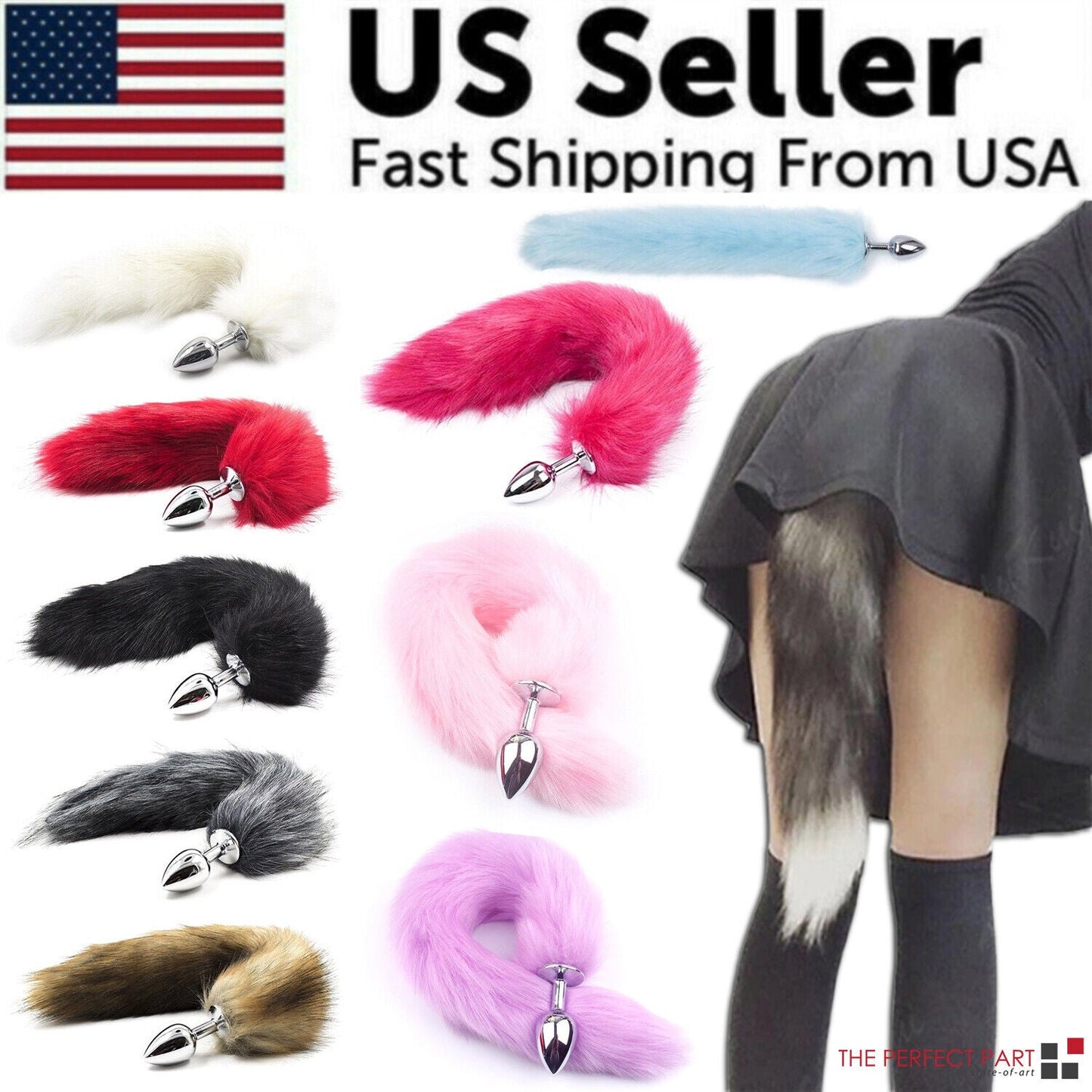 False Fox Tail With Metal Anal-Butt Plug Buttplug Cosplay Game Toy