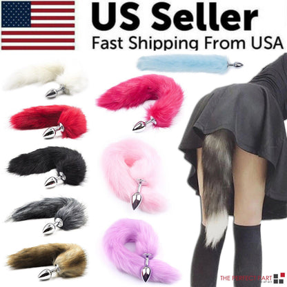 False Fox Tail With Metal Anal-Butt Plug Buttplug Cosplay Game Toy