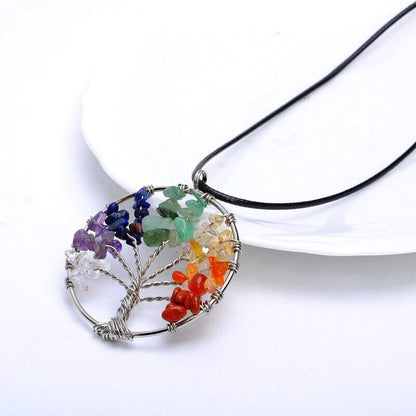 Tree of Life Pendant Necklace 7 Chakra Natural Gemstone Crystal Stones