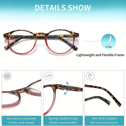 4 Pairs Mens Women Spring Hinge Round Horn Power Oval Reading Reader