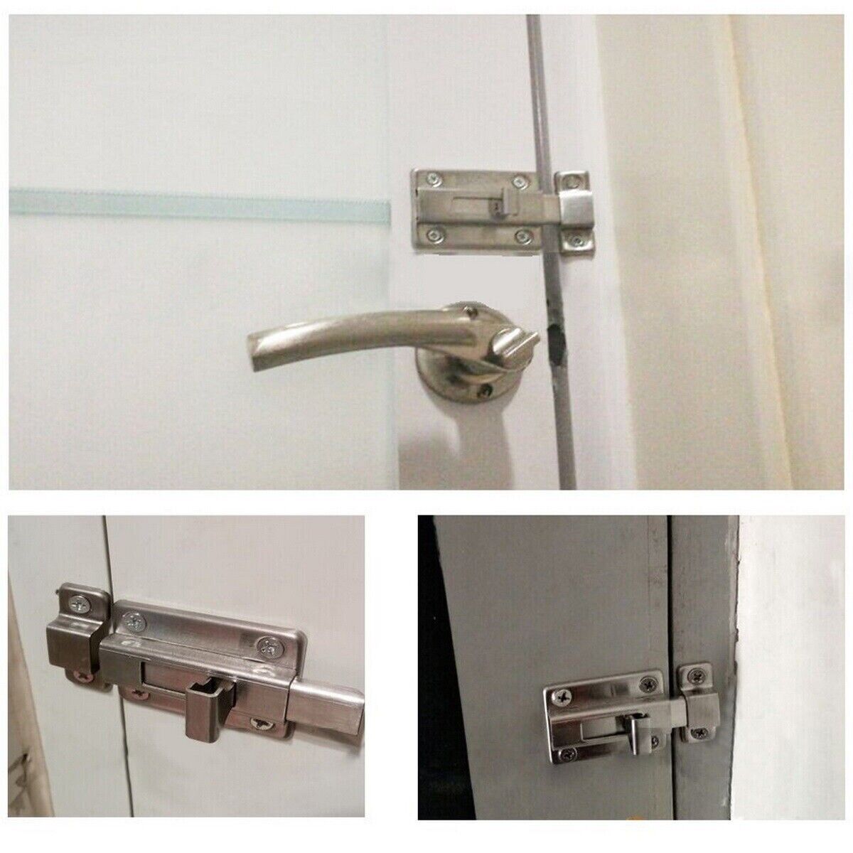2Pcs Stainless Steel Latch Sliding Silver Doors Lock Keyless Door Bolt