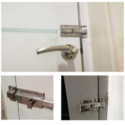 2Pcs Stainless Steel Latch Sliding Silver Doors Lock Keyless Door Bolt