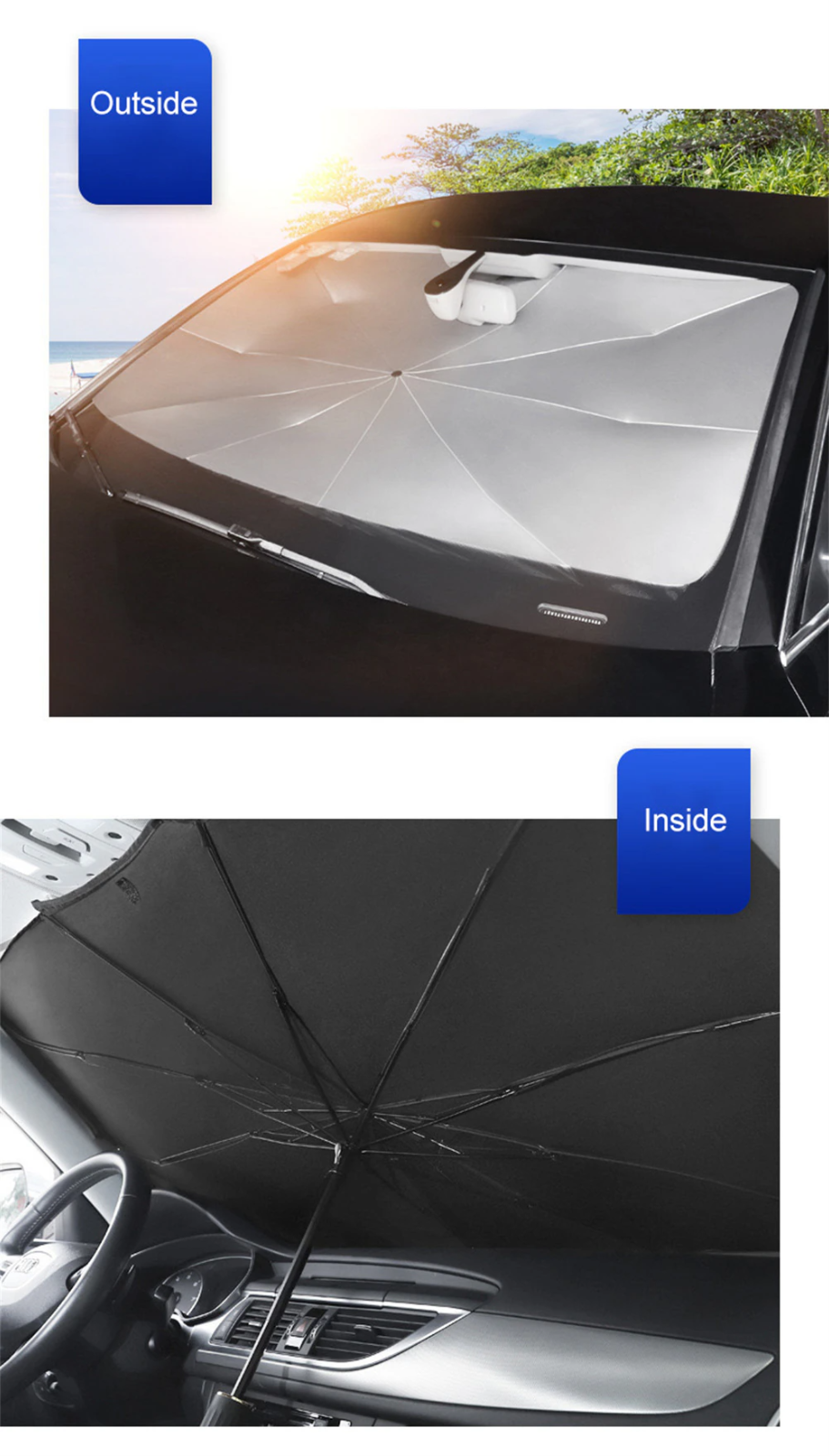 51" Car Windshield Sun Shade Foldable Umbrella Front Window Cover