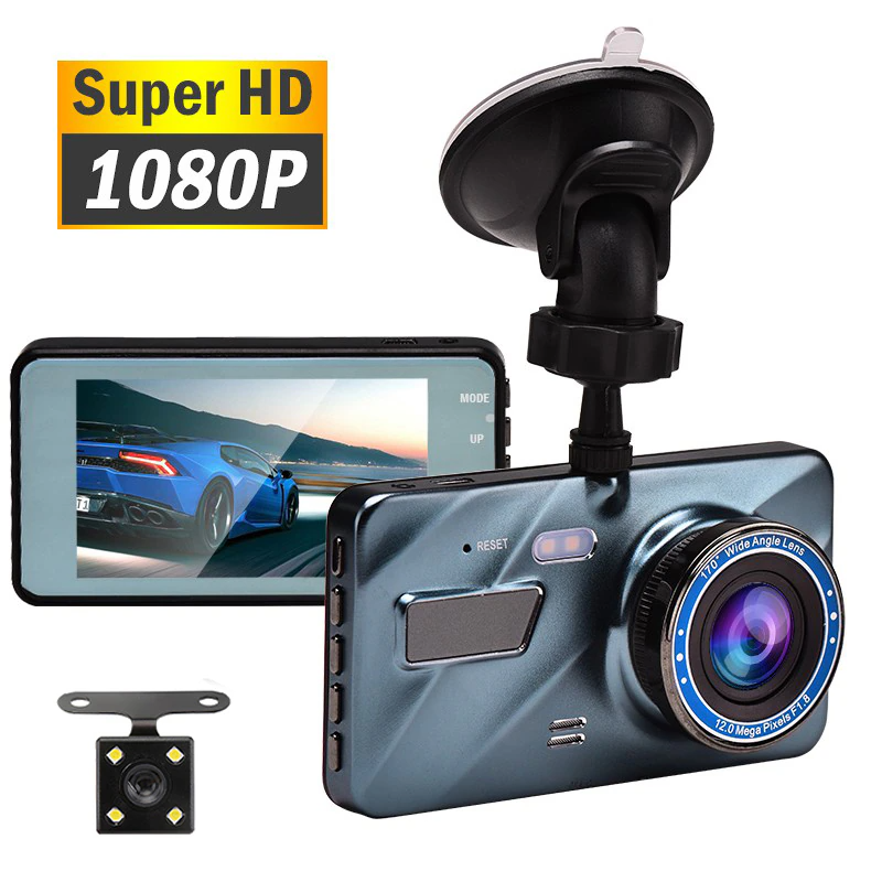 Touch Screen Dash Cam 4" 1080P Dual Lens Car DVR Recorder Front And