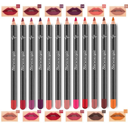 12Pcs Women Waterproof Lipstick Long Lasting Matte Lip Liner Pencil