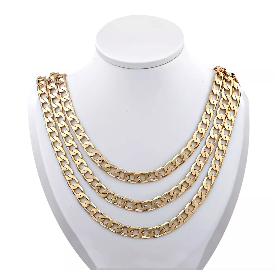 Stainless Steel Gold Silver Chain Cuban Curb Womens Mens Necklace