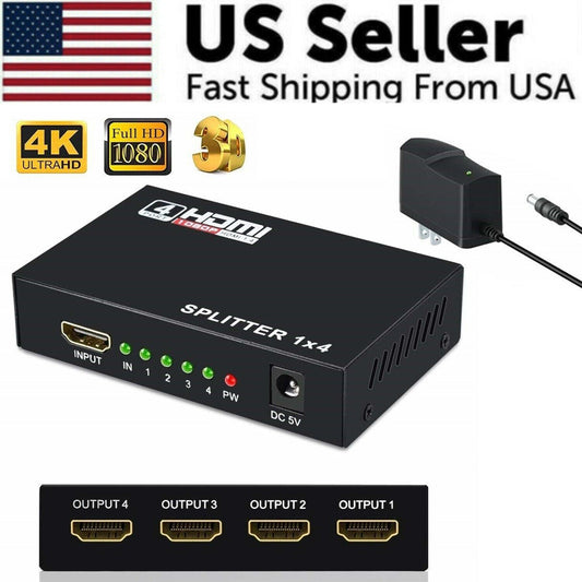 4 Port HDMI 4K Hub Multi Splitter & Amplifier For 3D HDTV 1080P 1X4 1