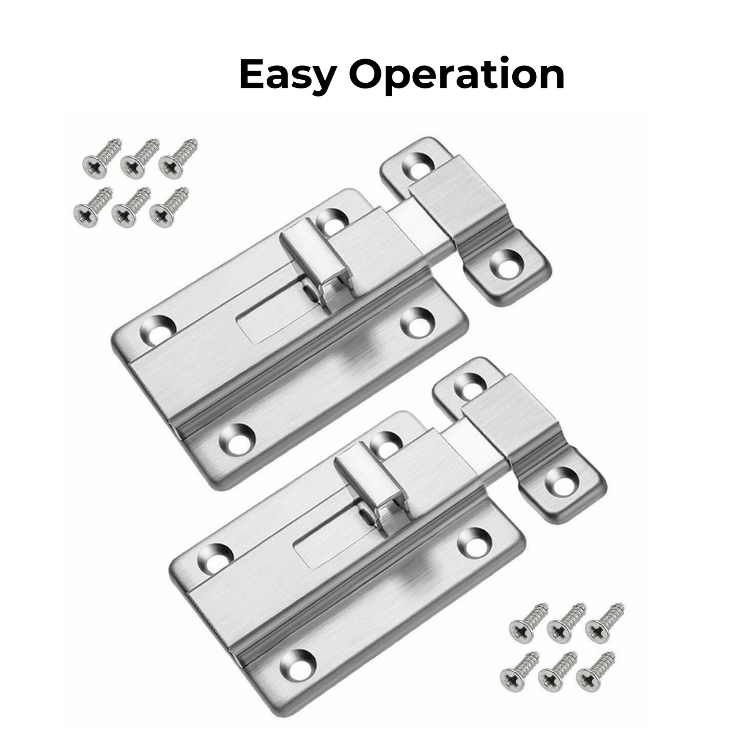 2Pcs Stainless Steel Latch Sliding Silver Doors Lock Keyless Door Bolt