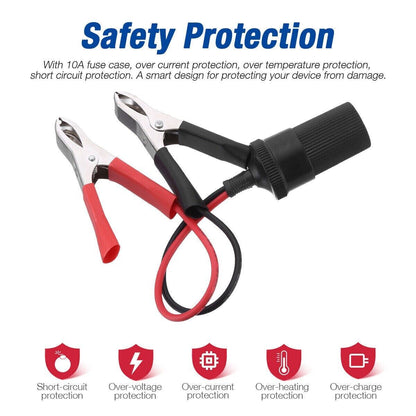 2PCS Car Battery Alligator Clamp Clip Cigarette Lighter Power Adapter