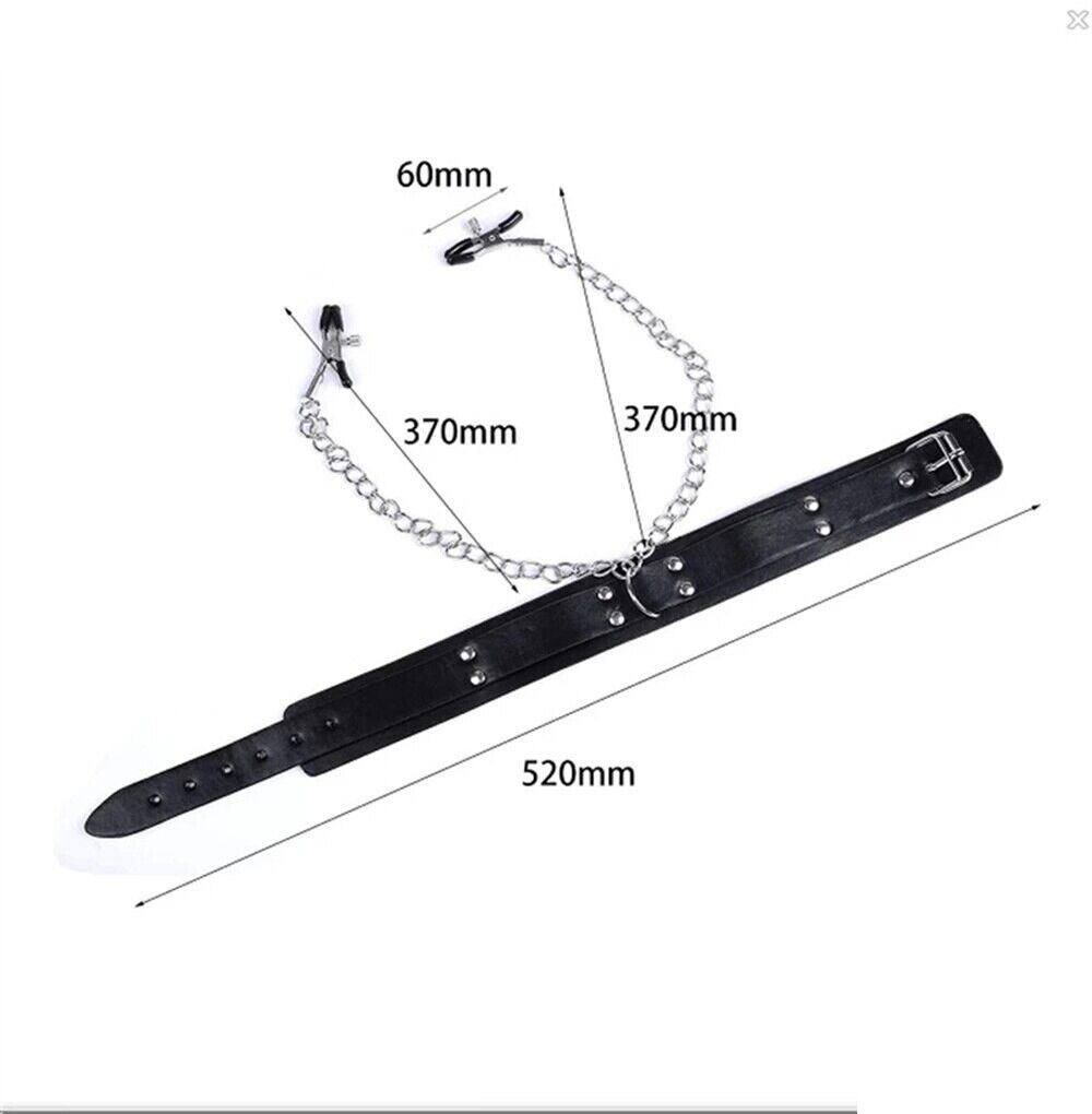PU Leather Collar With Nipple Clamps SM Bondage Play Sex Toys For