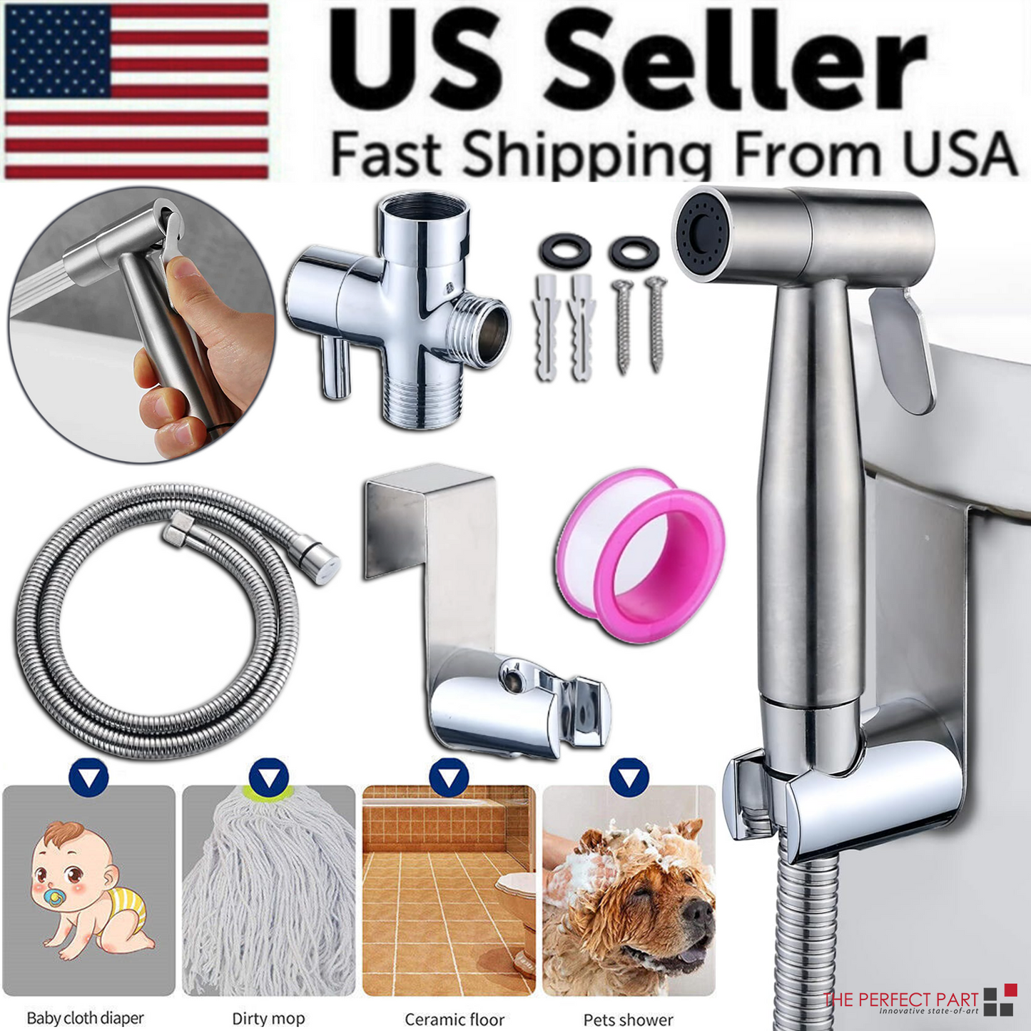 Toilet Shattaf Adapter Hose Bidet Spray Stainless Steel Handheld