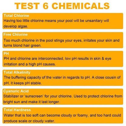 6 IN 1 Chlorine Dip Test Strips Hot Tub SPA Swimming Pool PH Tester