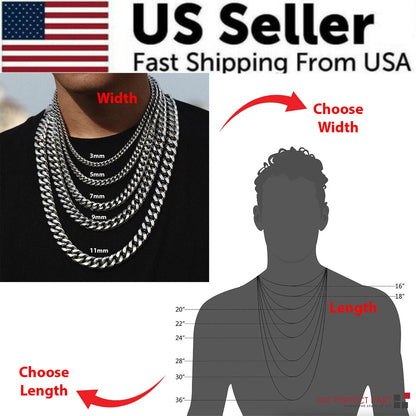 Stainless Steel Gold Silver Chain Cuban Curb Womens Mens Necklace