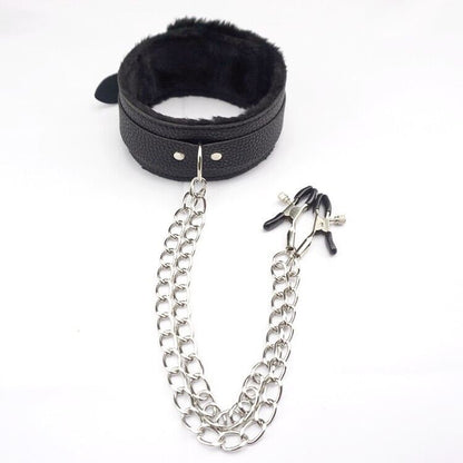 PU Leather Collar With Nipple Clamps SM Bondage Play Sex Toys For