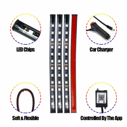 4X 48LED RGB Car Interior Atmosphere Light Strip Bar Bluetooth APP