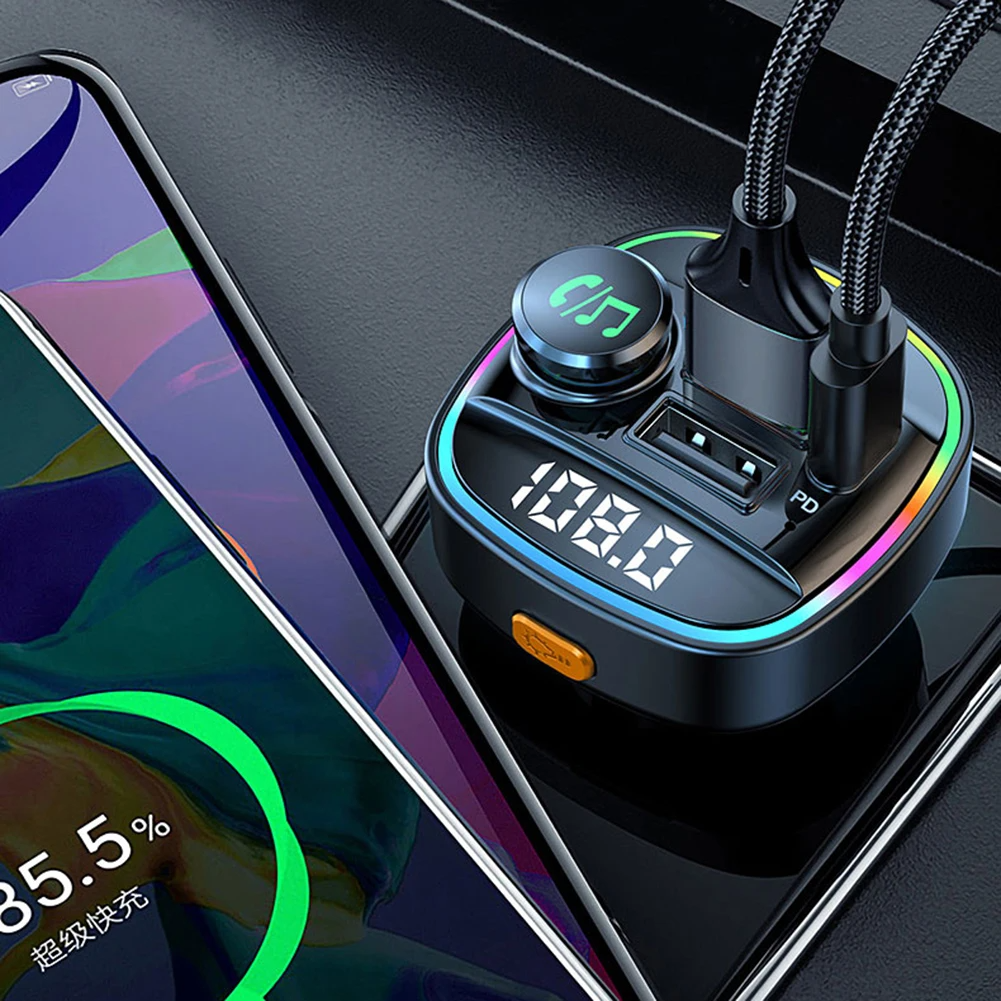 Bluetooth 5.0 Car Wireless FM Transmitter Adapter USB PD Charger AUX