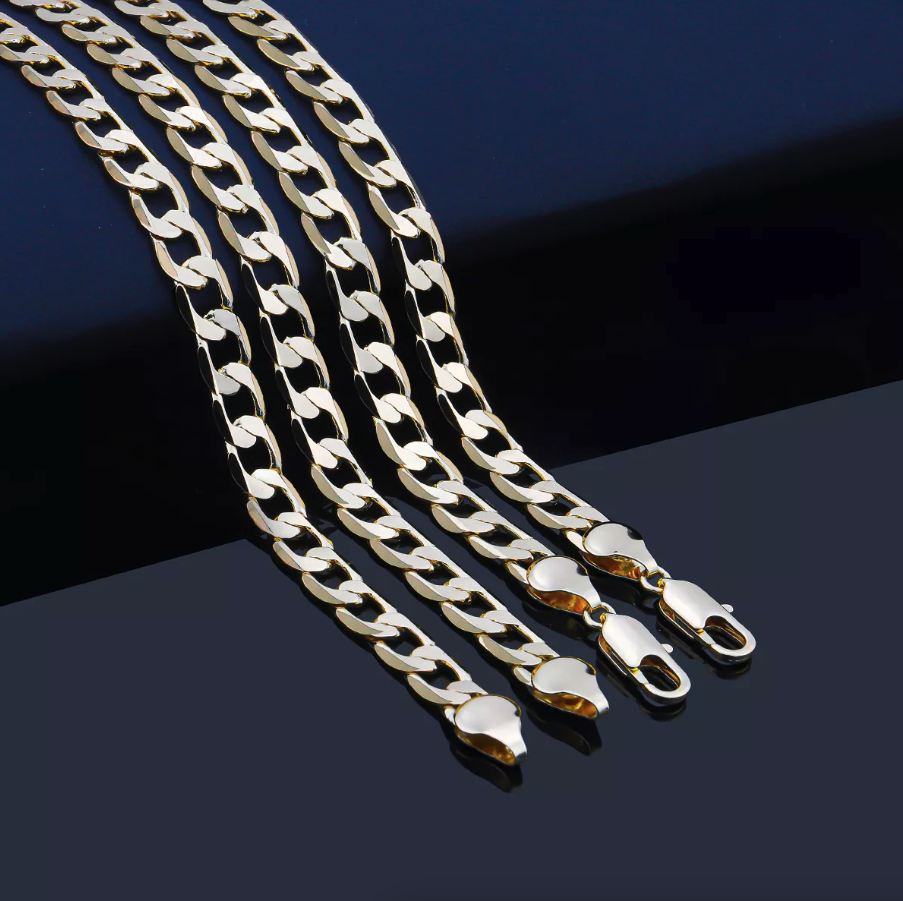 Stainless Steel Gold Silver Chain Cuban Curb Womens Mens Necklace
