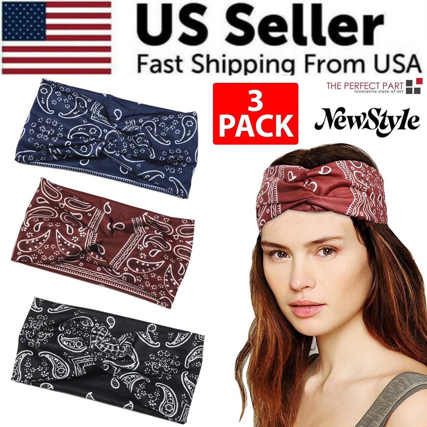 3PCS Boho Headbands Leopard Hair Bands Knotted Turban Wraps Stripe
