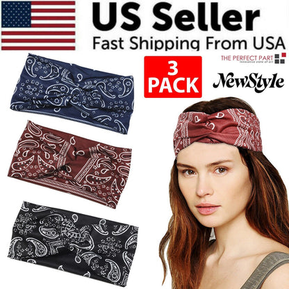 3PCS Boho Headbands Leopard Hair Bands Knotted Turban Wraps Stripe