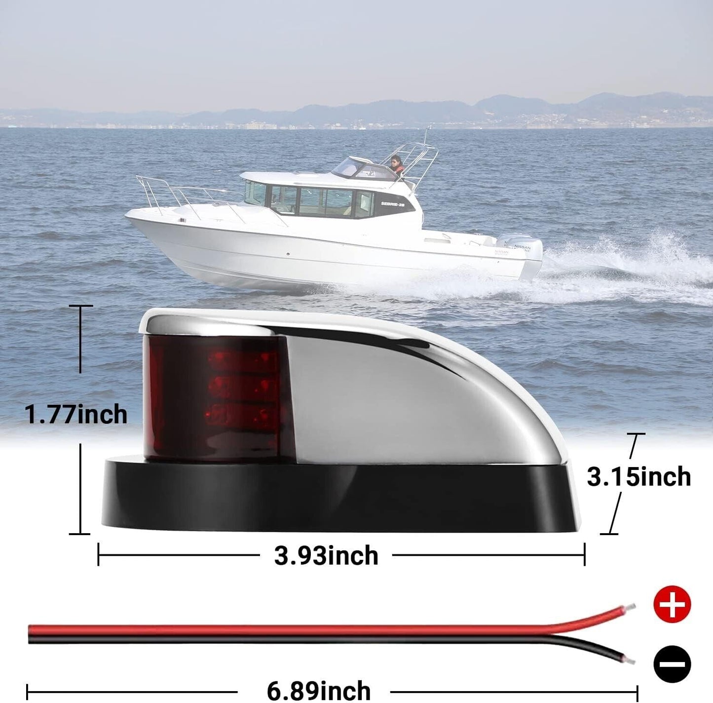 Waterproof Boat Navigation Light LED Bow Marine Front Pontoon Lamp Red