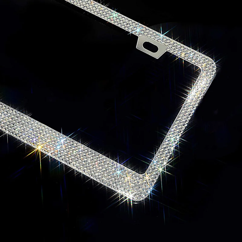 2PCS Bling License Plate Frame Glitter Crystal Sparkling Rhinestone