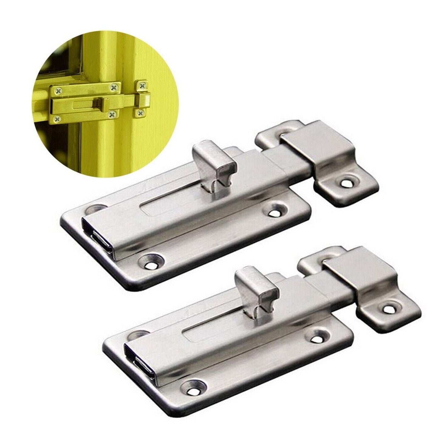 2Pcs Stainless Steel Latch Sliding Silver Doors Lock Keyless Door Bolt