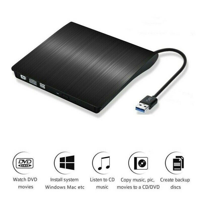 Slim External CD DVD RW Drive USB 3.0 Writer Burner Player Black For