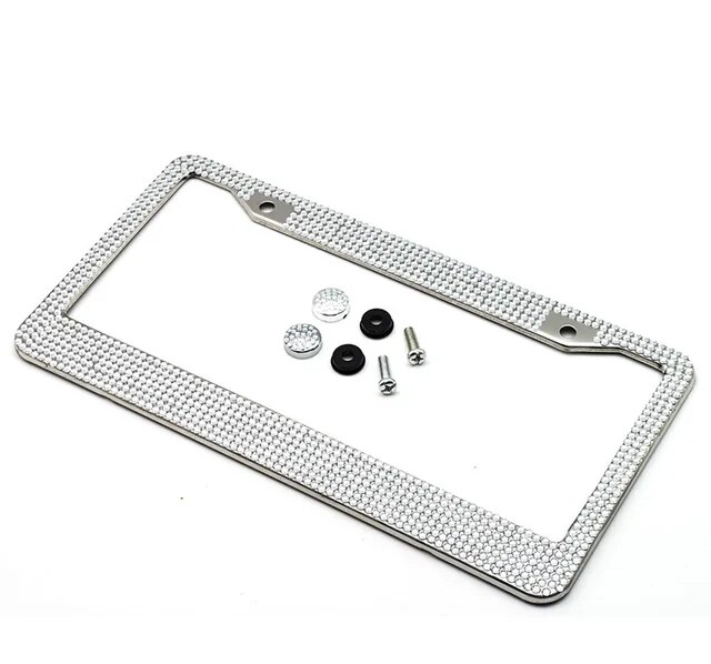 2PCS Bling License Plate Frame Glitter Crystal Sparkling Rhinestone