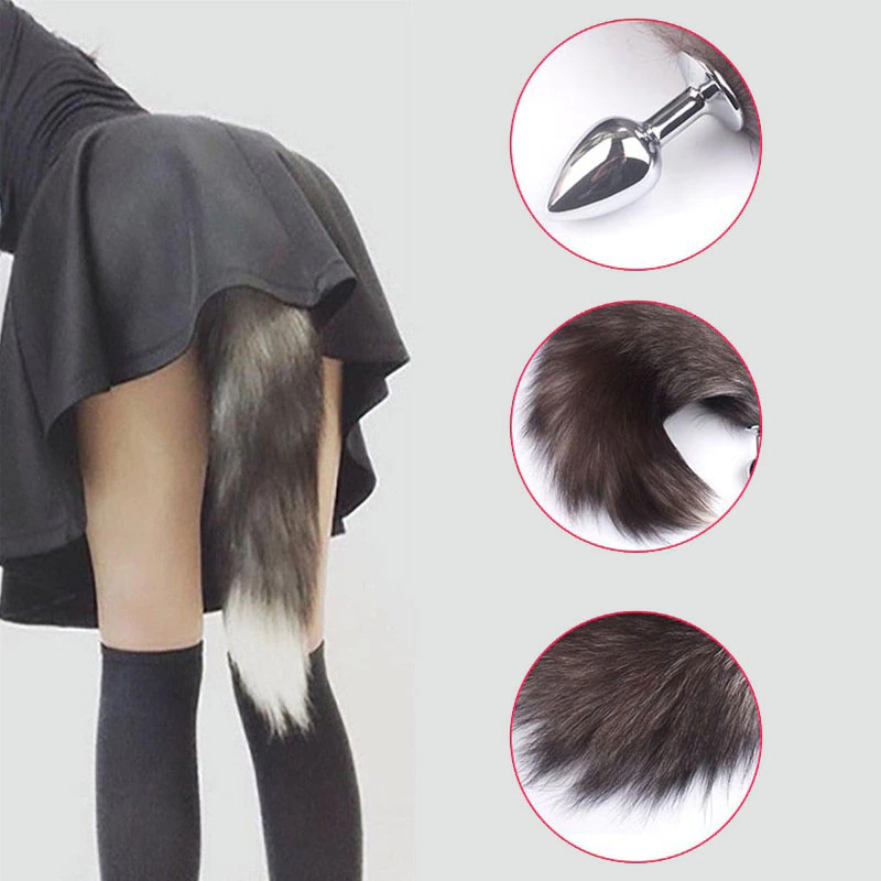 False Fox Tail With Metal Anal-Butt Plug Buttplug Cosplay Game Toy