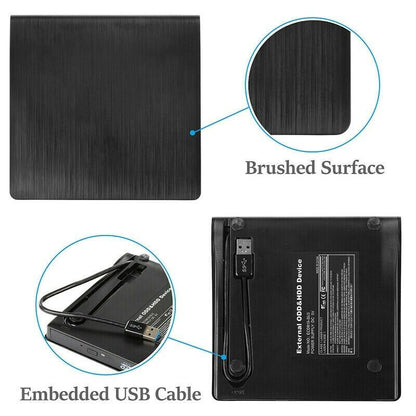 Slim External CD DVD RW Drive USB 3.0 Writer Burner Player Black For