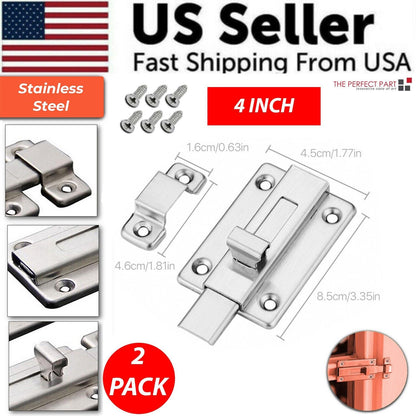 2Pcs Stainless Steel Latch Sliding Silver Doors Lock Keyless Door Bolt
