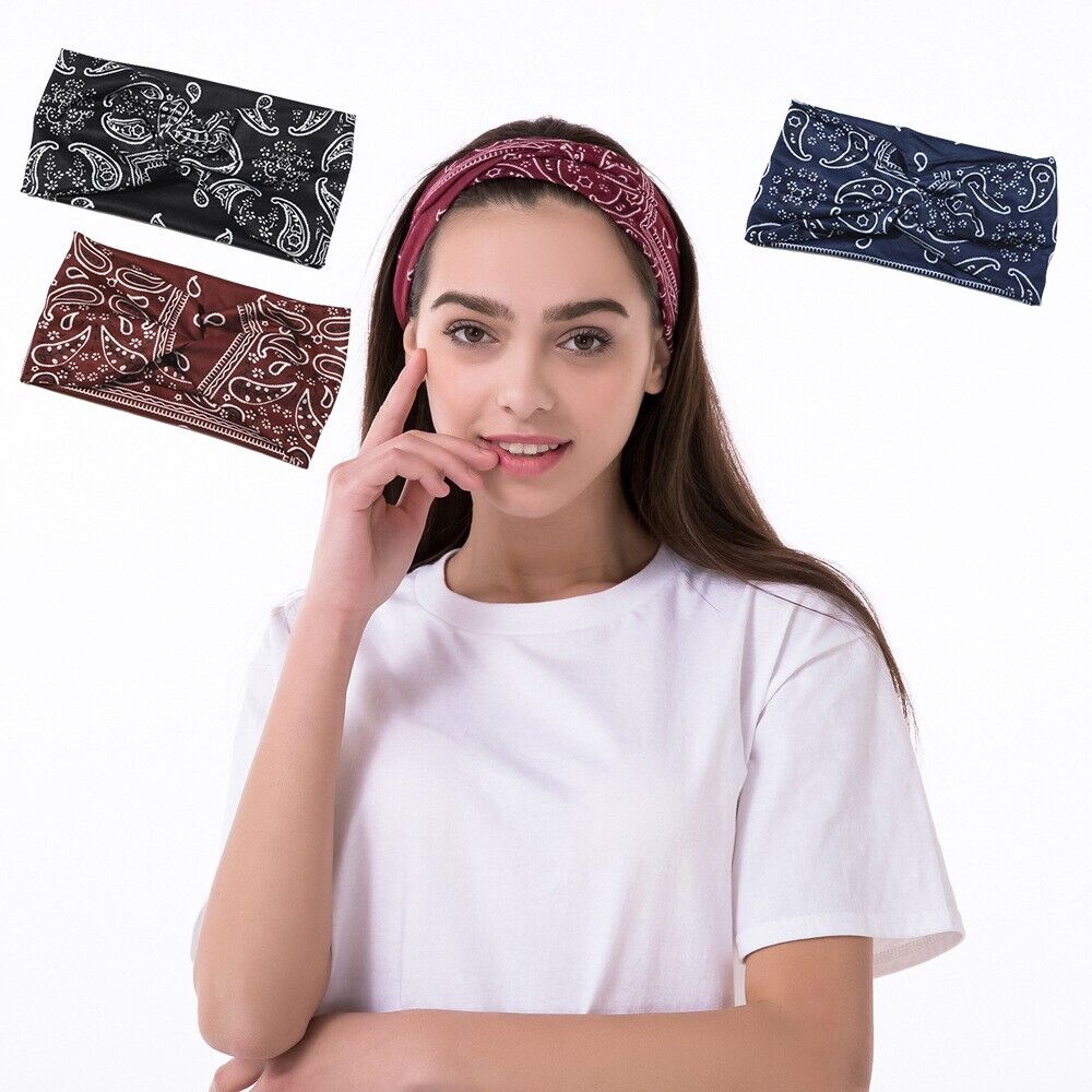 3PCS Boho Headbands Leopard Hair Bands Knotted Turban Wraps Stripe