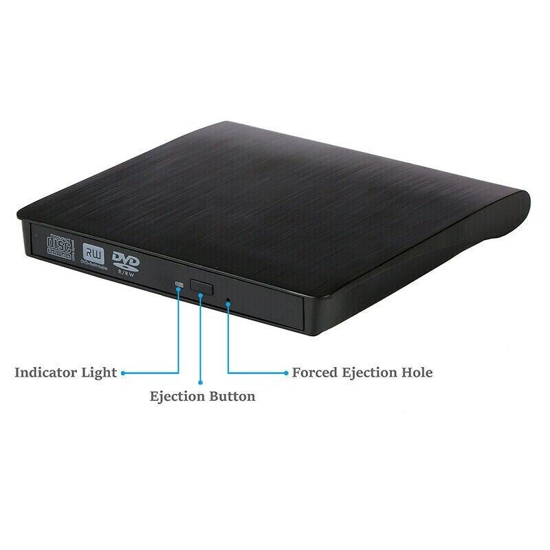 Slim External CD DVD RW Drive USB 3.0 Writer Burner Player Black For