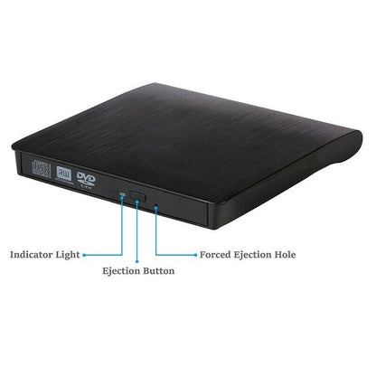 Slim External CD DVD RW Drive USB 3.0 Writer Burner Player Black For