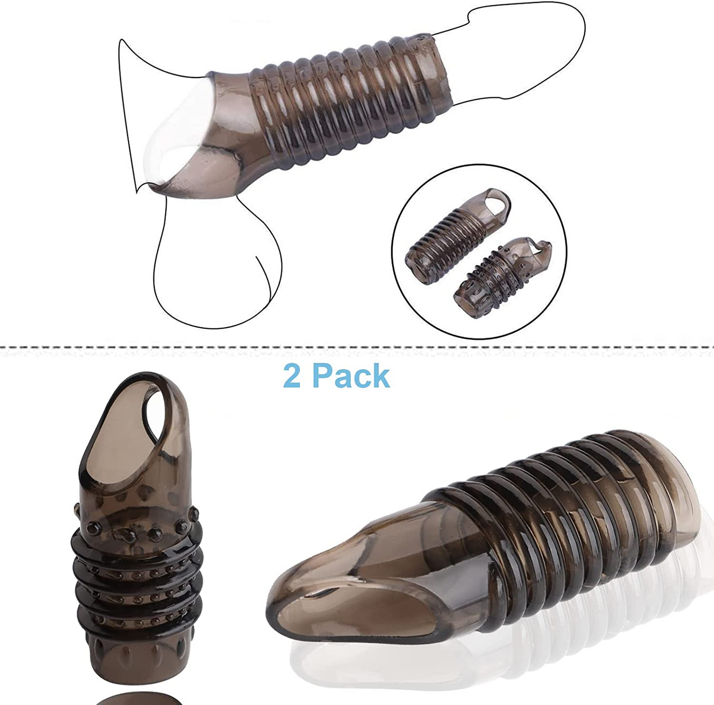 2PCS Reusable Cock Ring Glans Penis Enlarger Delayed Ejaculation