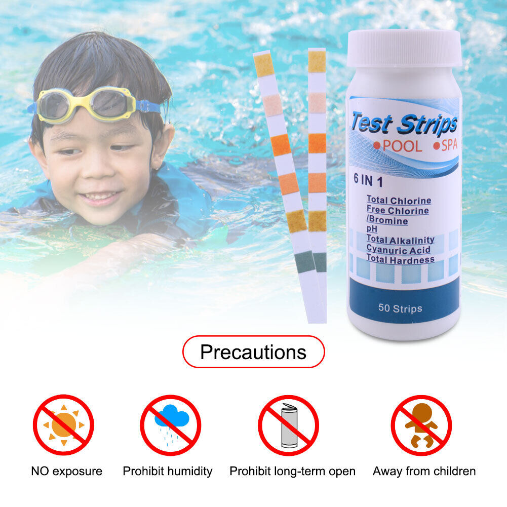 6 IN 1 Chlorine Dip Test Strips Hot Tub SPA Swimming Pool PH Tester