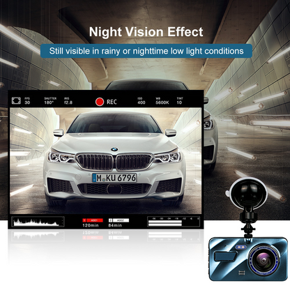 Touch Screen Dash Cam 4" 1080P Dual Lens Car DVR Recorder Front And