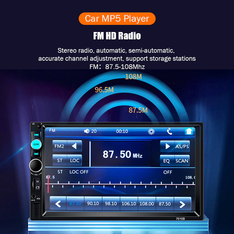 7" Double 2 DIN Car MP5 Player Bluetooth Touch Screen Stereo Radio