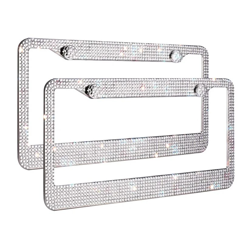 2PCS Bling License Plate Frame Glitter Crystal Sparkling Rhinestone